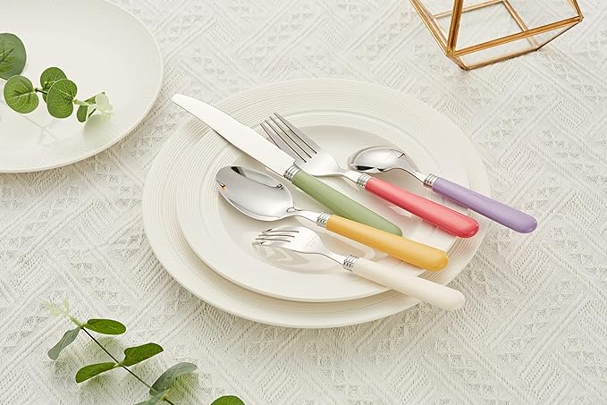 ANNOVA Silverware Set 20 Pieces Stainless Steel Cutlery Color Handle Flatware - 4 x Dinner Knife; 4 x Dinner Fork; 4 x Salad Fork; 4 x Dinner Spoon; 4 x Dessert Spoon (Mix Color)