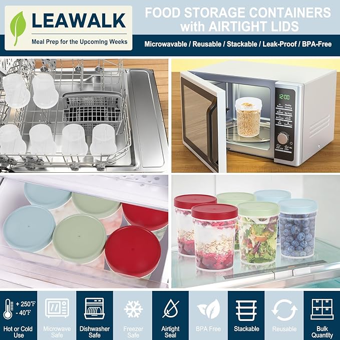 32oz-6 Pack Freezer Food Storage Containers with Lids, Plastic Deli Soup Container BPA Free, Leak Proof, Stackable, Microwave Dishwasher Safe (Red&Green&Blue)