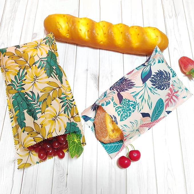 4 Pack Reusable Beeswax Food Bags - Organic, Eco-friendly Bread & Snack Bags