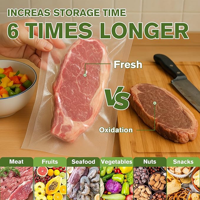 FUNFERY Precut Vacuum Sealer Bags for Food, 150 Pint 6" x 10" and Quart 8" x 12" and Gallon 11" x 16", Food Long-Term Storage and Sous Vide Commercial-Grade Bag, BPA Free