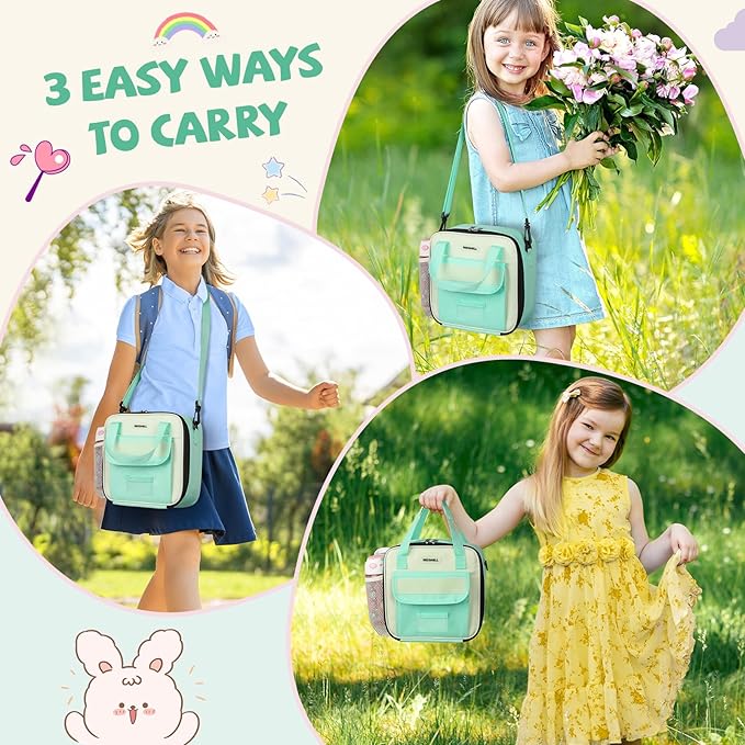 REDSHELL Tactical Lunch Box Kids, Large Insulated Lunch Bag for Girls, Cooler Lunchbag, Square Toddler Lunchbox, Back to School Daycare Lunch Tote Pail with Water Bottle Holder Shoulder Strap, Green