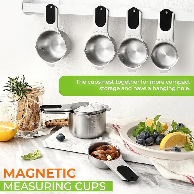 Spring Chef Premium Swivel Vegetable Peeler, Red & Stainless Steel Magnetic Measuring Cups, Set of 7, Black - 2 Product Bundle