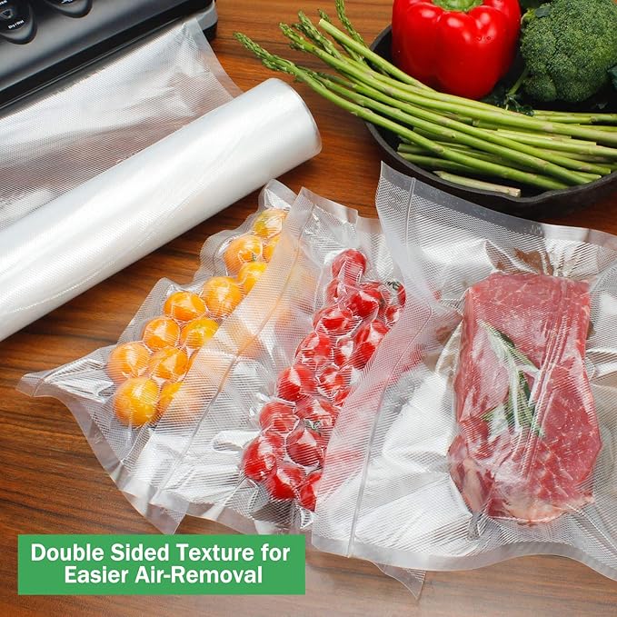 Vacuum Sealer Bags Rolls Compatible with FoodSaver, 2 Pack 11" x 25' and 2 Pack 8" x 25' Fit Inside Machine Commercial Grade Embossed Food Preservation Rolls (Total 100 Feet)