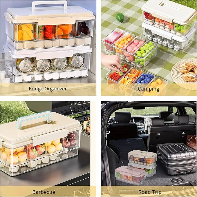 Eanpet 2Pack Ice Chilled Condiment Caddy with 4 Containers & 4 Lids Fruit Serving Tray Platter with Handle Portable Condiment Organizer Server for Mimosa Bar Supplies,Salad,Taco,Party Garnish,Pink