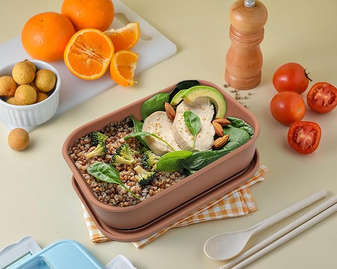 Perfect Portion 3-Pack Silicone Bento Boxes - Leakproof, Single-Compartment Lunch Containers, BPA-Free, Dishwasher, Oven & Fridge Safe, Dry Erase Marker Friendly - Tan, Pink, Orange
