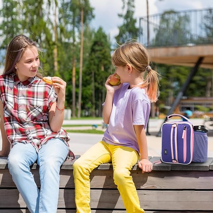 MIER Expandable Lunch Bag Insulated Lunch Box for Teen Girls Women to School Work Travel Portable Lunchbox Bags with Shoulder Strap and Water Bottle Holder(Purple)
