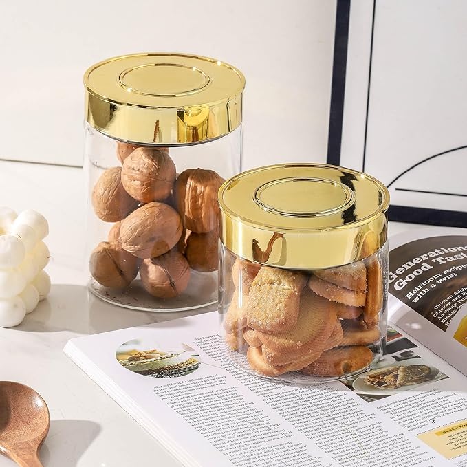 2-Pack Airtight Glass Food Storage Containers - Wide Mouth, One-Touch Locking Lids, Borosilicate Glass for Pantry, Spices, Snacks & Dry Food