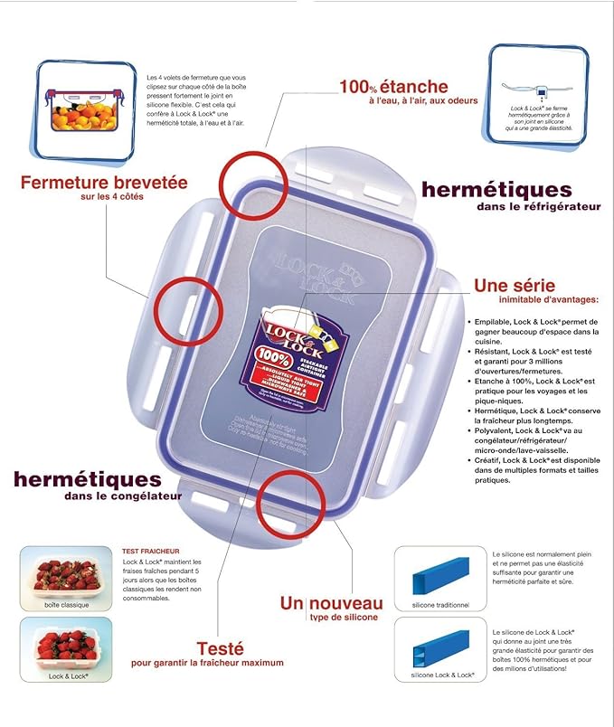 Lock & Lock No BPA Water Tight with 2 Divider Cups, Food Container, 1.5-cup, 11-oz, Pack of 6, HPL806C