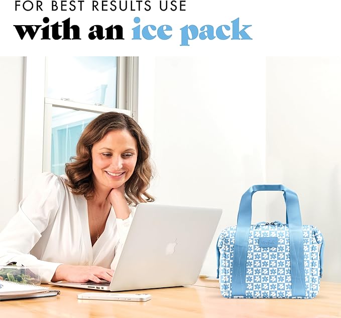 Fit & Fresh Neoprene Like Lunch Bag For Women, Insulated Womens Lunch Bag For Work, Tear & Stain Resistant Large Lunch Box With Containers and Ice, Machine Washable Remi Lunch Bag, Blue Daisy