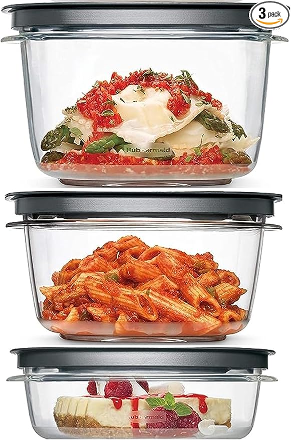 Rubbermaid Premier, 3 Cup 5 Cup and 7 Cup Premier Flex & Seal Food Storage Set, 3 Triton Containers, 3 Grey Flex and Seal Lids,Bundled With 4 Chalk Stickers and Chalk pen