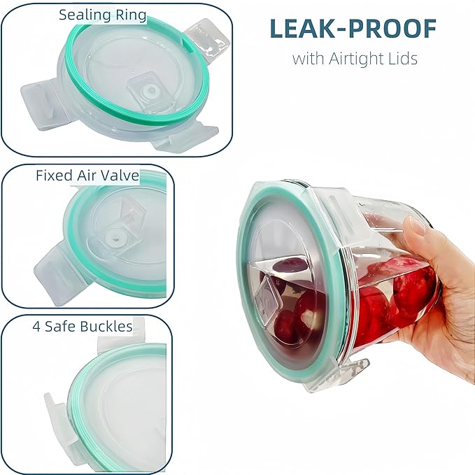 Qxbekmor 4 Packs Glass Soup Storage Containers with Airtight Lids, Leak-proof 3 Cup Freezer Food Storage Jars, Great for Lunch, Meal Prep, Leftover, Overnight Oats, Microwave and Dishwasher Safe