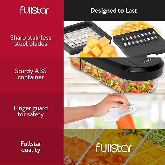 Fullstar Vegetable Chopper, Mandoline Slicer - Cheese Grater, Food Chopper with Container, Kitchen Gadgets, Home Essentials (10-in-1, White/Black)