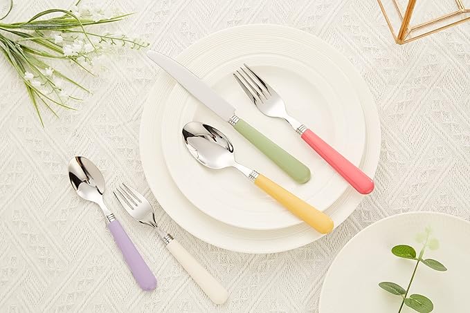 ANNOVA Silverware Set 20 Pieces Stainless Steel Cutlery Color Handle Flatware - 4 x Dinner Knife; 4 x Dinner Fork; 4 x Salad Fork; 4 x Dinner Spoon; 4 x Dessert Spoon (Mix Color)