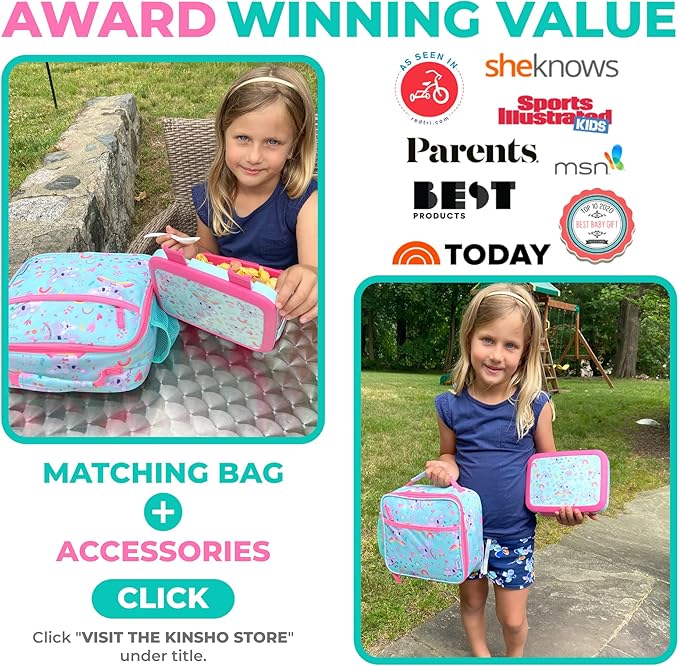 kinsho Bento Lunch Box for Kids Toddlers Girls, 4 Portion Sections Secure Lid, Microwave Safe BPA Free Removable Tray, Pre-School Kid Daycare Lunches Snack Container Ages 3 to 5, Pink Koala