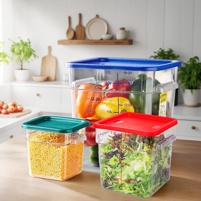 12Qt Food Storage Containers with Lids, Polycarbonate Square Commercial Food Containers, NSF, Clear, 4 Pack