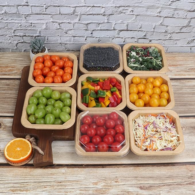 18OZ Disposable Kraft paper bowls with lids,Food containers Soup Bowls Party Supplies Treat Bowls 50 PACK
