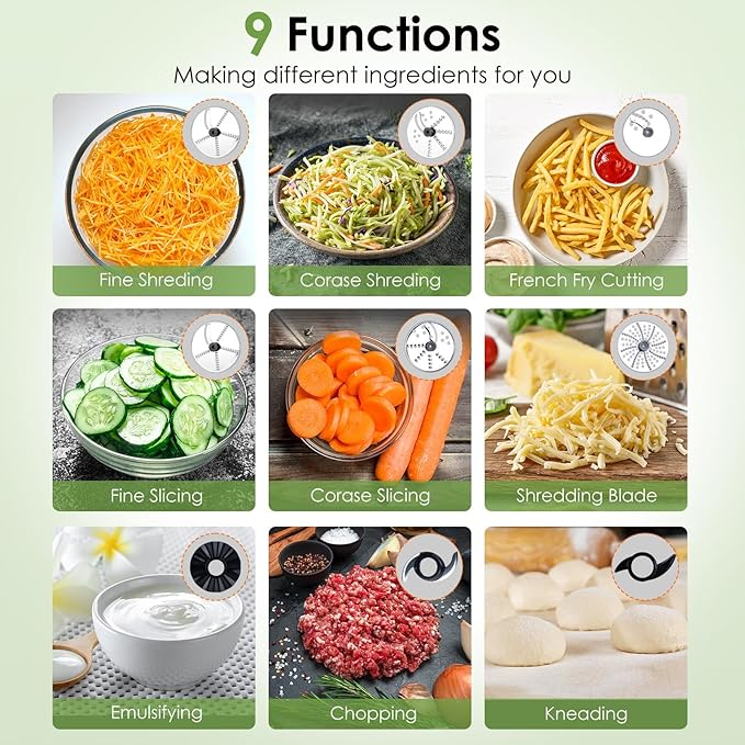 Davivy Food Processor 16-Cup (3.8L/128oz) – 9-in-1 Multifunction Vegetable Chopper, Cheese Grater & Dough Kneader with 600W Motor – Shred, Slice, Emulsify & Chop for Home Use, Black