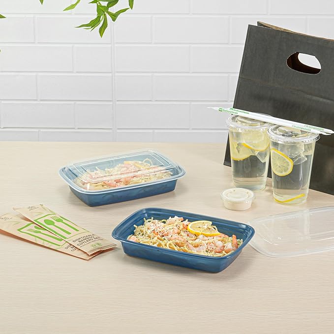 Restaurantware Asporto 28 Ounce Take Out Containers, 100 Food Containers With Lids - Microwavable, Disposable, Midnight Blue Plastic To Go Food Containers, No BPA, For Take Out And Delivery
