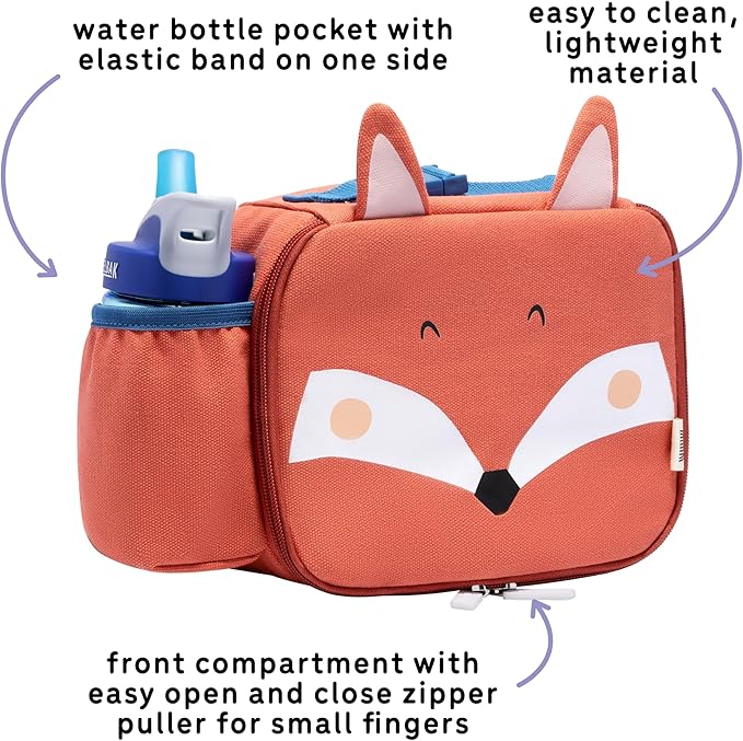 Toddler Lunch Bag for Girls and Boys, Lunch Box for Kids Ages 2–5, Fully Insulated with Padded Handle, Storage Pocket and Water Bottle Pocket, Lightweight, Easy to Clean, BPA-Free - Fox