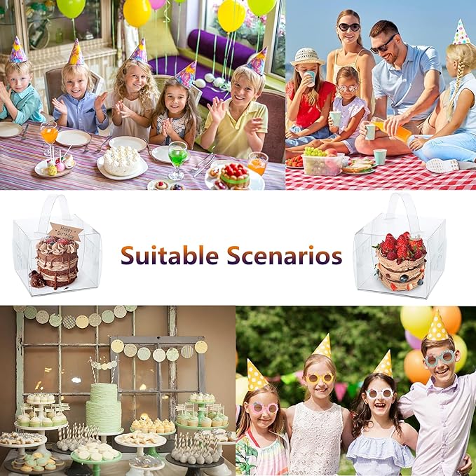 20pcs 6X6X5 Inches Transparent Bakery Boxes with Handles, Mini Clear 5in 6in Cake Boxes,Clear gift boxes,Treat Boxes for Cake Chocolate Donut,Pastries,Cookies