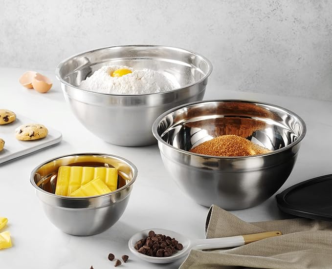 Mixing Bowls with Airtight Lids, Stainless Steel Nesting Bowl Set for Space Saving Storage, Ideal for Cooking, Baking, Prepping & Food Storage