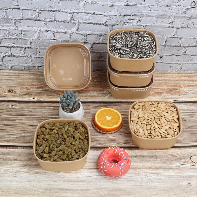 17 oz Disposable Kraft paper bowls with lids,Food containers Soup Bowls Party Supplies Treat Bowls 50 Pack