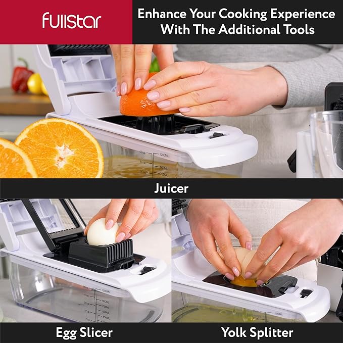 Fullstar Vegetable Chopper and Spiralizer - Food Chopper with Container, Fruit Slicer, Kitchen Gadgets & Accessories, Home Essentials (8 in 1, White)