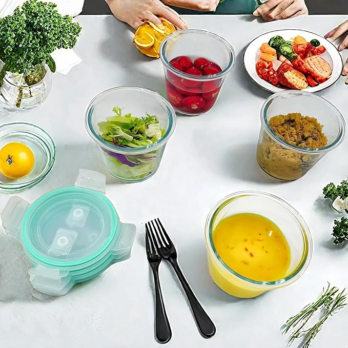 Qxbekmor 4 Packs Glass Soup Storage Containers with Airtight Lids, Leak-proof 3 Cup Freezer Food Storage Jars, Great for Lunch, Meal Prep, Leftover, Overnight Oats, Microwave and Dishwasher Safe