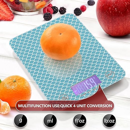 Food Scale Kitchen Scale for Baking Cooking Digital Food Weighing Measuring Scale Small Waterproof Electric Food Scale Blue Fish Scales