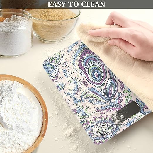Food Scale Kitchen Digital Scale Food Ounces and Grams Dieting Baking Cooking Waterproof Glass Panels LCD Display,4 Units Scale Tare Function Boho
