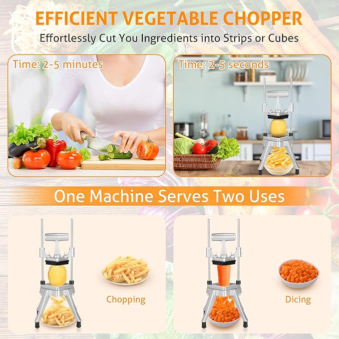 WICHEMI Commercial Chopper Dicer Vegetable Chopper Dicer Commercial Onion Chopper Dicer Potatoe Cutter Stainless Steel Fruit Vegetable Chopper French Fry Cutter Heavy Duty Food Dicer Cutter (3/8")