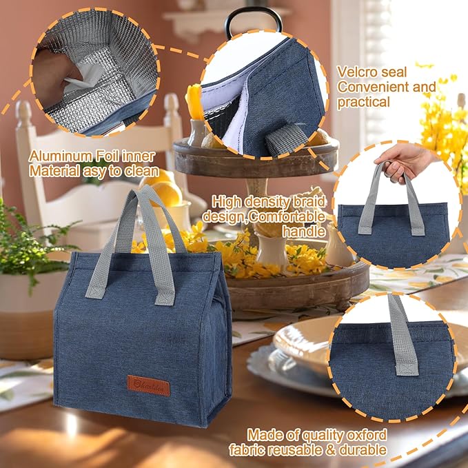 12 Pack Lunch Bags Bulk,Insulated Reusable Lunch Bags with Aluminum for Women Men,Leakproof Tote Large Lunch Box for Office,Work,Beach or Travel,Multicolor