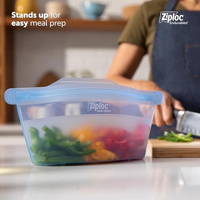 Ziploc Endurables Large Pouch and Medium Container, Reusable Silicone Bags and Food Storage Meal Prep Containers for Freezer, Oven, and Microwave, Dishwasher Safe
