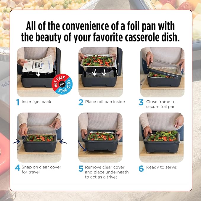 Fancy Panz Premium, Serving Tray for Food, Made in the USA Foil Pan Carrier, Stackable Aluminum Pan Holders, Travel Casserole Carrier, Marble
