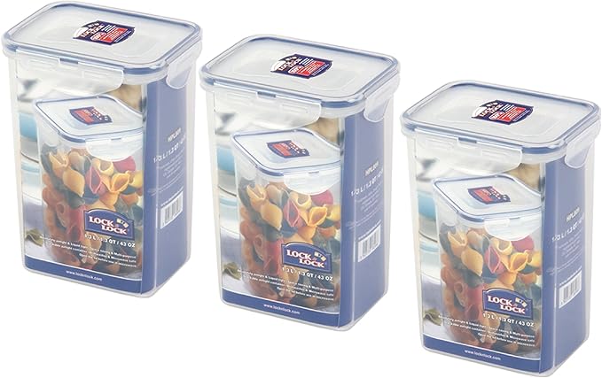 (Pack of 3) LOCK & LOCK Airtight Rectangular Tall Food Storage Container 43.96-oz / 5.49-cup