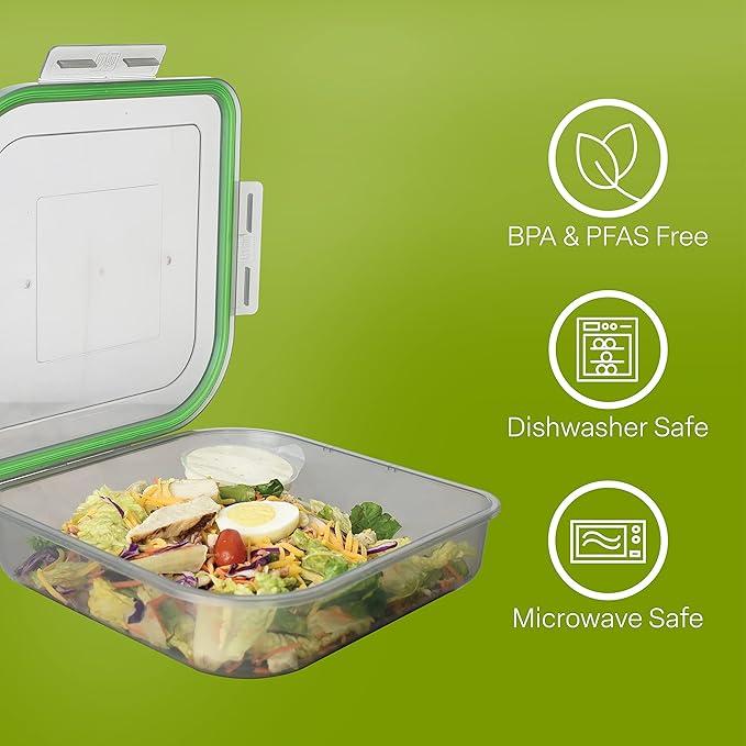 Large To-Go Single Compartment Container, 9"x 9" x 2-1/2", Reusable, Microwave Safe, NSF Certified, Smoke/Green