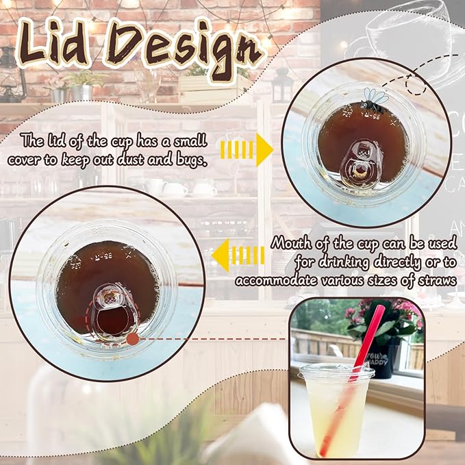 16 Oz Plastic Clear Cups with Strawless-Sip-Lids,25 Sets Plastic Cups with Sip Through Lids,Disposable Iced Coffee Cups for Milkshake,Smoothie,Cold Drinks