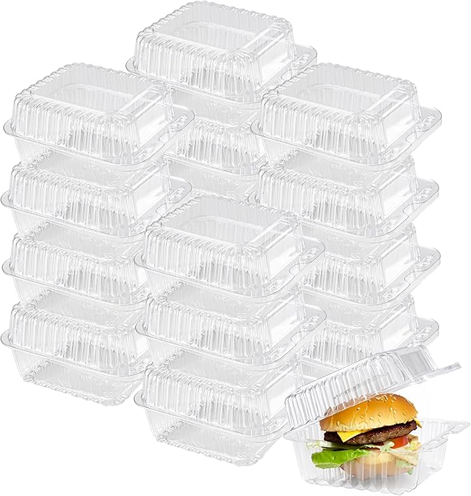 50-Pack Clear Plastic Food Containers Clamshell Take Out Containers Disposable To Go Clam Shell Food Containers 5 x 5 inch for Dessert Containers, Snacks, and Meals