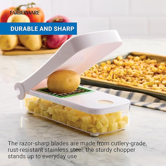 Farberware Professional Vegetable Chopper, 2 Blades For Slicing and Dicing Onions, Tomatoes, Potatoes And More, Meal Prep Made Easy