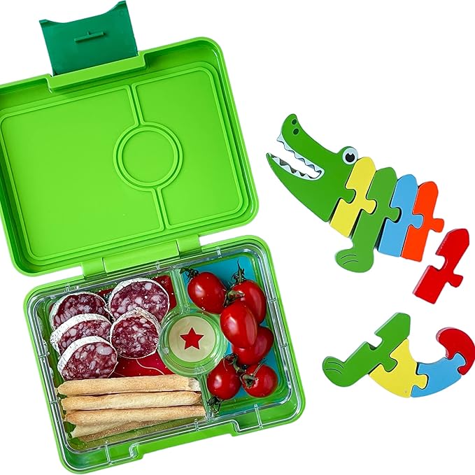 Yumbox Snack Box - 3 Compartment - Leakproof Bento Lunch Box for Kids (Jurassic Green)