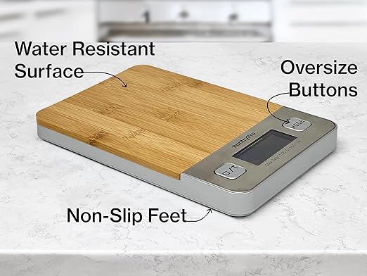 Bamboo Platform Digital Kitchen Scale - 11 pounds Capacity LCD Display Grams and Ounces AAA Battery Included (Natural)