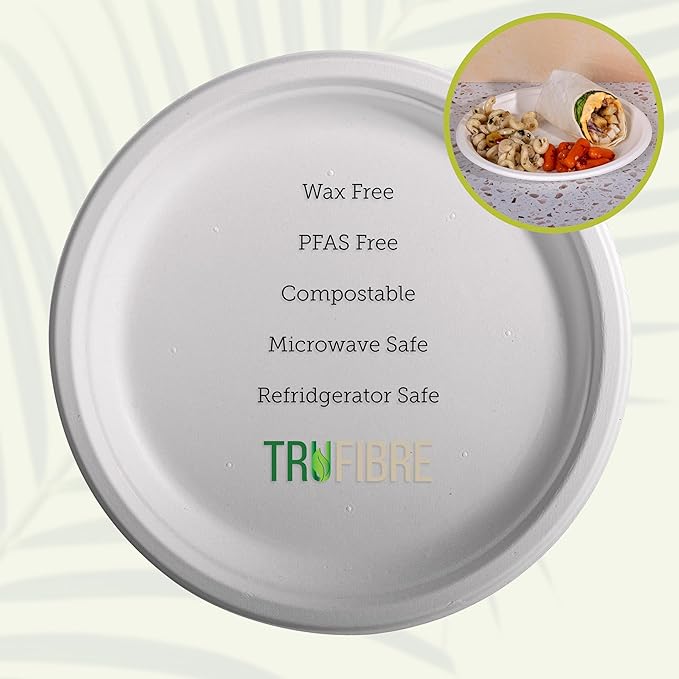 10" Paper Plates, Compostable Bagasse Food Container, Disposable, Microwave Safe for Lunch, Dinner, Party, Supplies, Events, Bulk, 125 Pack