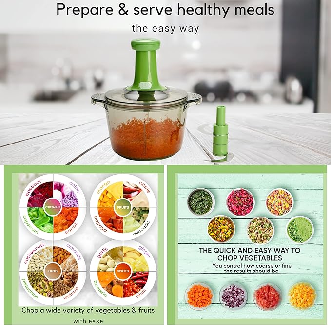 Brieftons Express Manual Food Chopper: Large 8.5-Cup, Hand Chopper Vegetable Cutter to Chop Veggies, Fruits, Herbs, Garlic Onion Chopper for Salsa, Salad, Pesto, Guacamole, Coleslaw, Indian Cooking