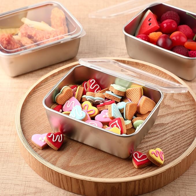 12 Pcs Stainless Steel Food Storage Containers with Lids, 22 Oz Metal Lunch Bento Box Reusable Stackable Meal Prep Container for Kitchen Picnic Travel, Freezer& Dishwasher Safe