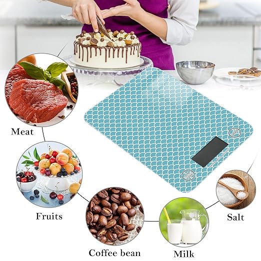 Food Scale Kitchen Scale for Baking Cooking Digital Food Weighing Measuring Scale Small Waterproof Electric Food Scale Blue Fish Scales