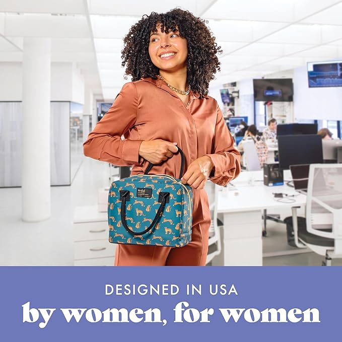 Fit & Fresh Lunch Bag For Women, Insulated Womens Lunch Bag For Work, Leakproof & Stain-Resistant Large Lunch Box For Women With Containers, Ice, Zipper Closure Bloomington Lunch Bag, Teal Cheetah