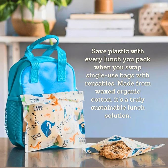 Bee's Wrap Vegan Beeswax Wraps for Food - Under the Sea Sandwich Bag & Snack Bag, Made in USA Reusable & Organic Food Wraps, Sandwich Wrap - Eco-Friendly Alternative to Aluminum Foil & Plastic Wrap