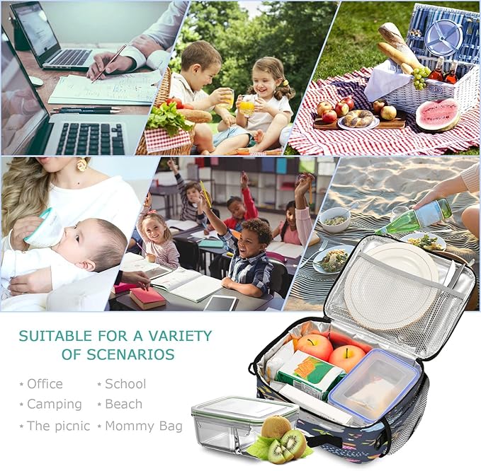 Rainbow Koala Floral Lunch Box for Kids Adults Animals Pattern Insulated Lunch Bag with Shoulder Strap Reusable Cooler Bags Lunch Tote for Office School Girls Boys Teens