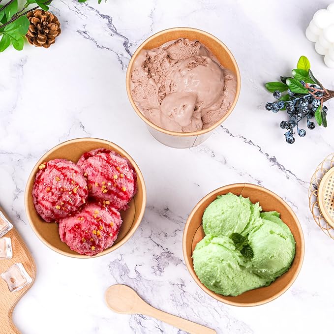 Paper Soup Bowls with Lids, Disposable Ice Cream Cups Kraft Paper Soup Bowls 26oz To Go Soup Containers with Lids for Hot Soups, Food Storage, Ice Creams(10 Sets, 26 oz)
