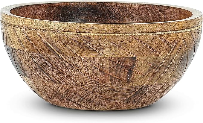 Mela Artisans 9'' Wooden Fruit Bowl, Regular Serving Bowl for Salads, Cereals, Snacks & Mixing | Decorative Bowls for Kitchen | Jai Valley Collection
